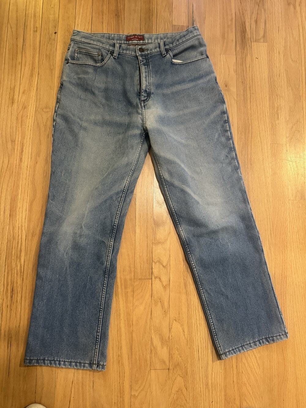 Comme Le Vent Homme Mens Medium Wash Blue Denim Straight Jeans 5-Pocket Flannel